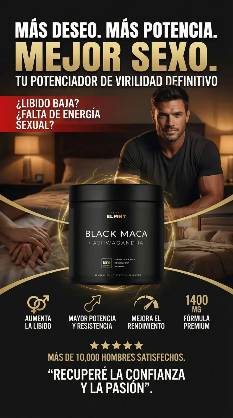 Potencia de raíz de maca negra orgánica con Ashwagandha