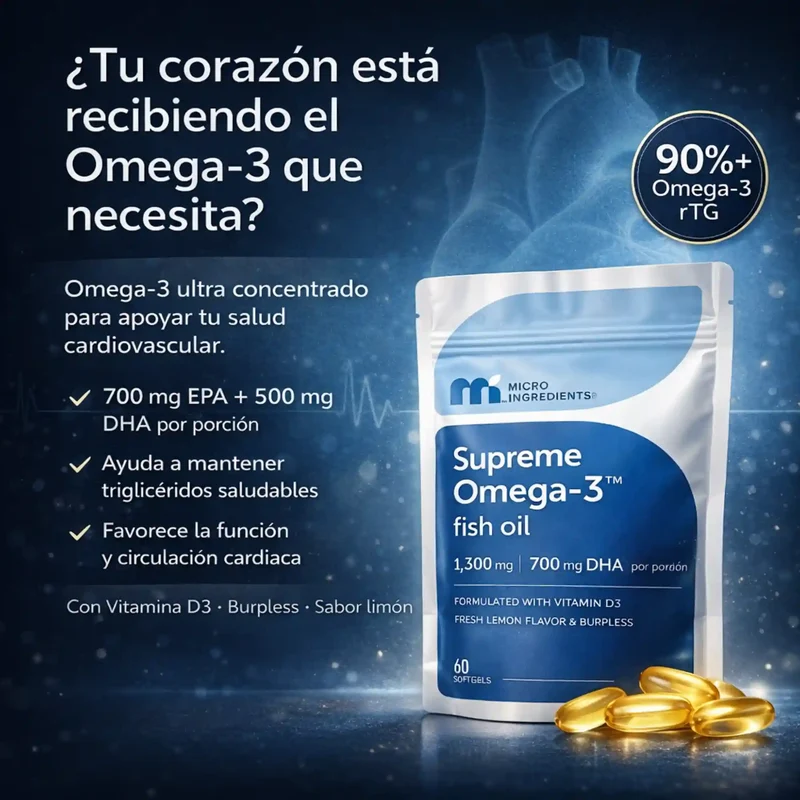 Supreme Omega-3 Fish Oil rTG Alta concentración para corazón y bienestar diario