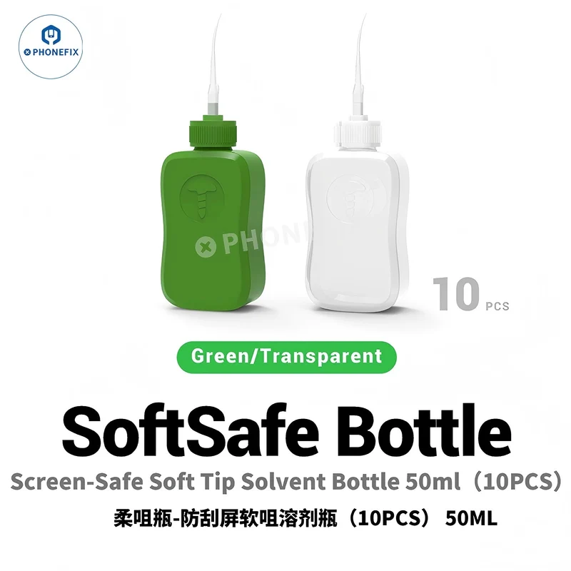 Botella de disolvente líquido 2UUL de 50 ml con punta suave y segura para pantallas, para reparación de teléfonos.