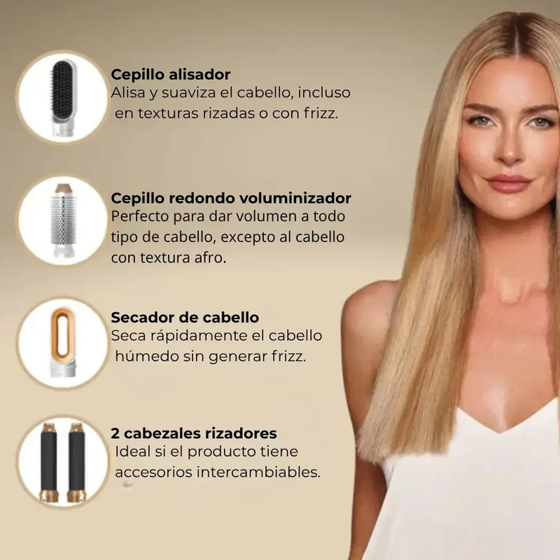 ¡Cepillo secador 5 en 1 transforma tu cabello!