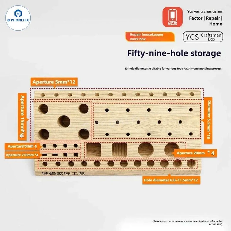Caja de almacenamiento de madera YCS 59 en 1 con destornillador, pinzas y organizador de herramientas