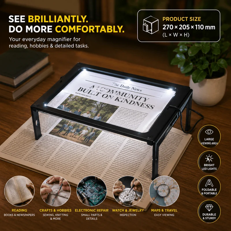 Loupe de Lecture Mains Libres – Plastique Durable avec 3x Agrandissement et Lumière LED pour le Bricolage ou la Lecture