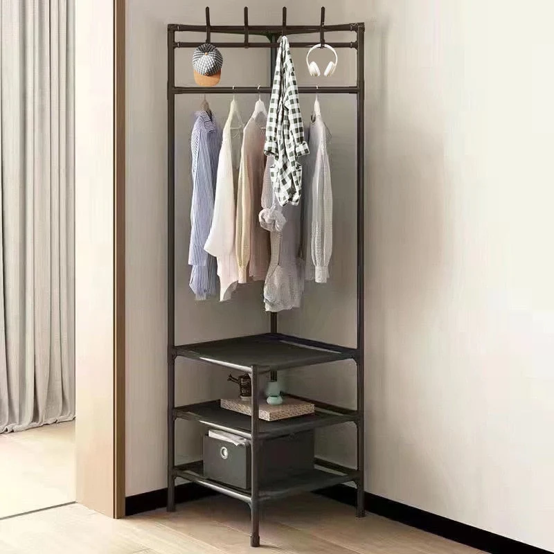 Étagère d'angle – Métal Noir, Design Moderne pour le Rangement de Vêtements dans le Hall ou la Chambre