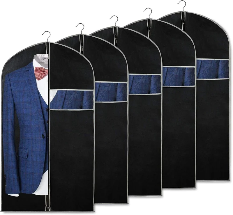 Housses de Rangement pour Vêtements Respirantes – Noires avec Fenêtre Claire pour l'Organisation dans le Placard ou lors des Voyages