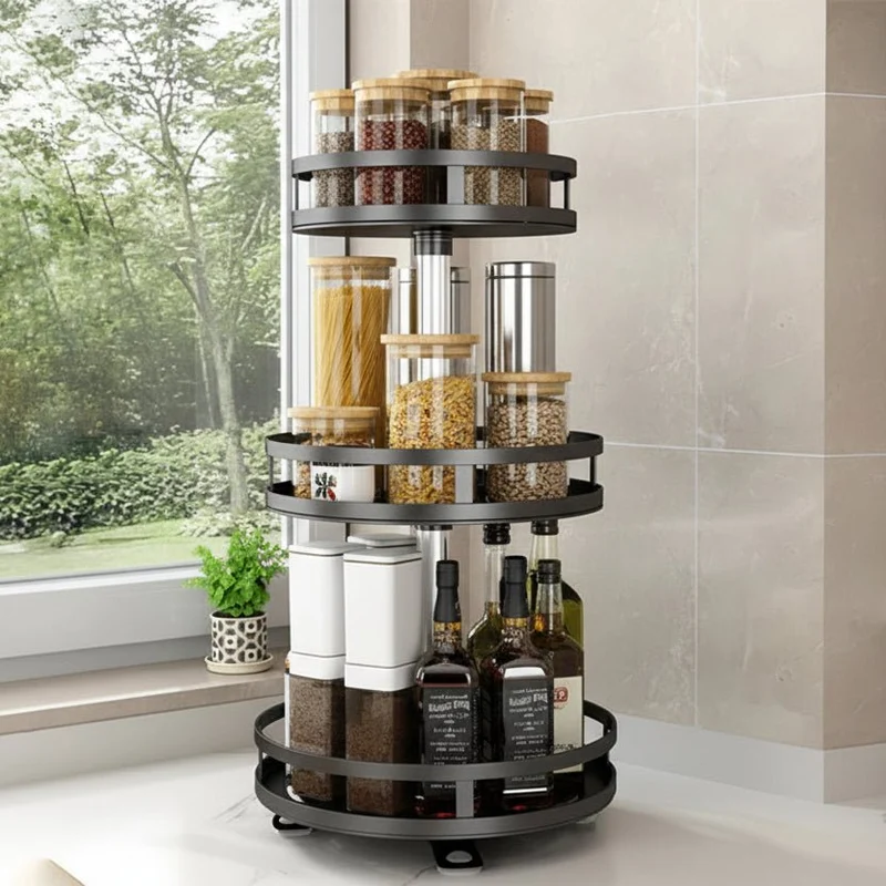Organiseur Rotatif 3 Niveaux 360° en Métal – Rangement Cuisine