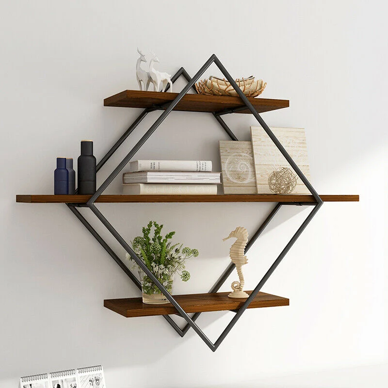 Étagère Murale – Métal Noir et Bois Naturel, Design Moderne à Trois Niveaux pour Salon ou Bureau