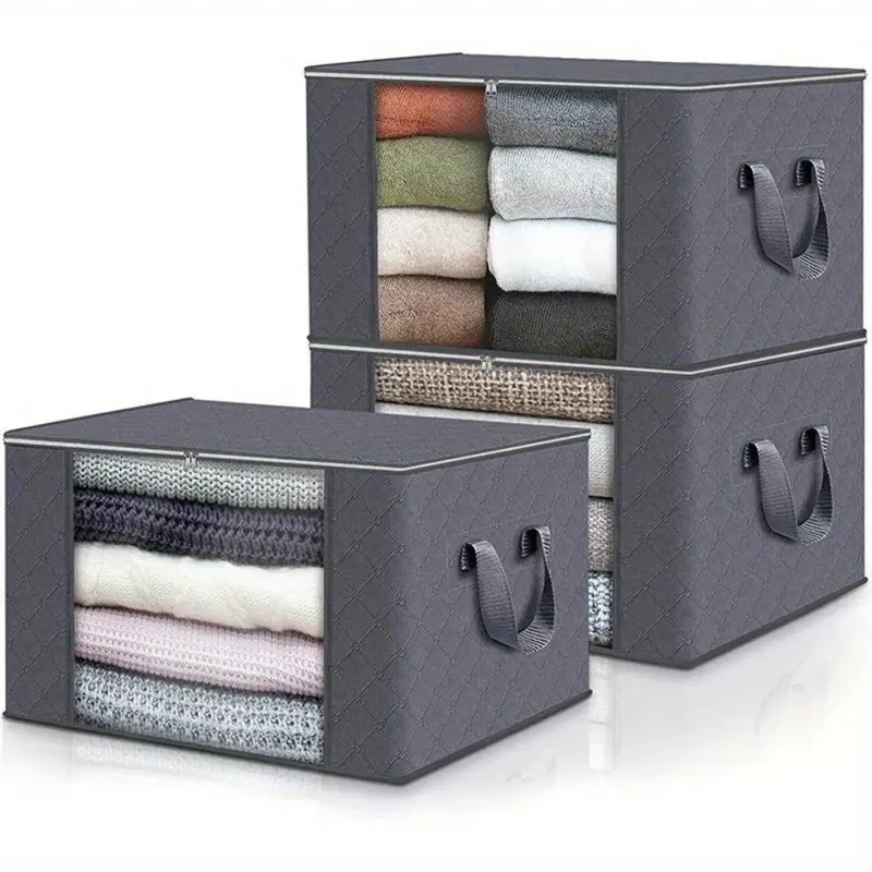 Sac de rangement – Gris clair en matériau respirant avec fenêtre transparente pour vêtements et couvertures dans un placard ou une penderie