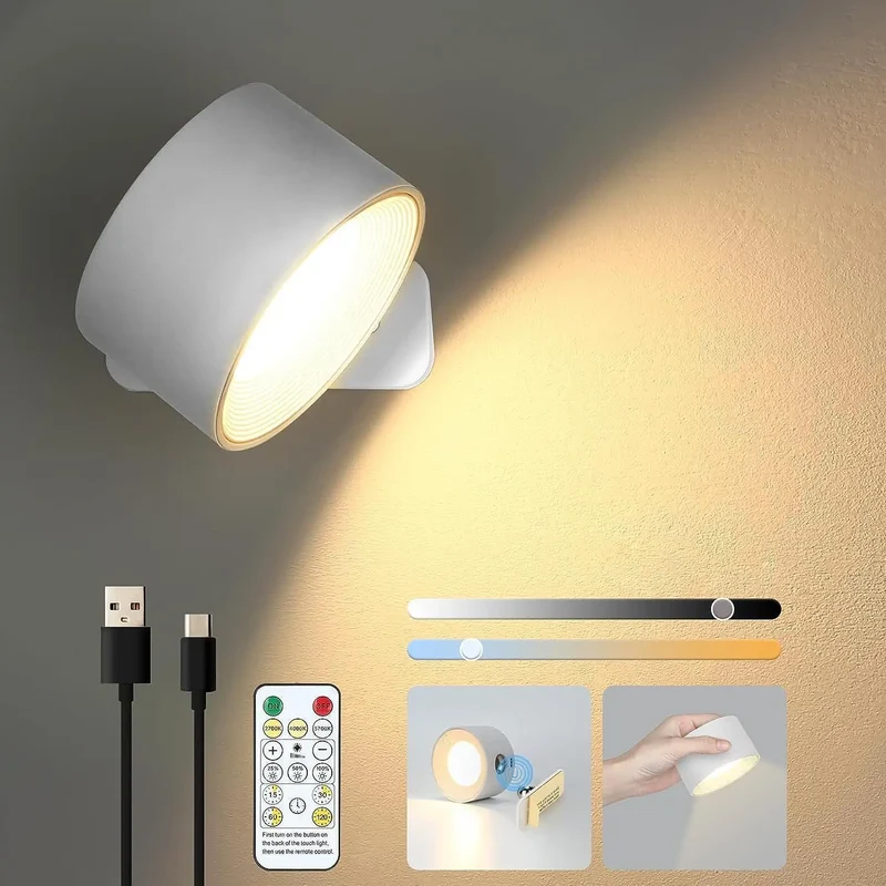 Applique murale rechargeable – Design cylindrique, sans fil avec télécommande pour chambre ou salon