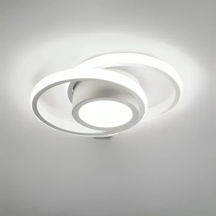 Lampe de Plafond LED Moderne – Aluminium et Acrylique, Design à Double Anneau en Blanc Chaud