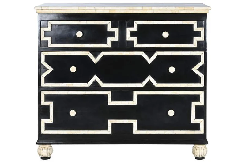 COMODA HUESO 111X51X99 TARACEA HECHO A MANO NEGRO