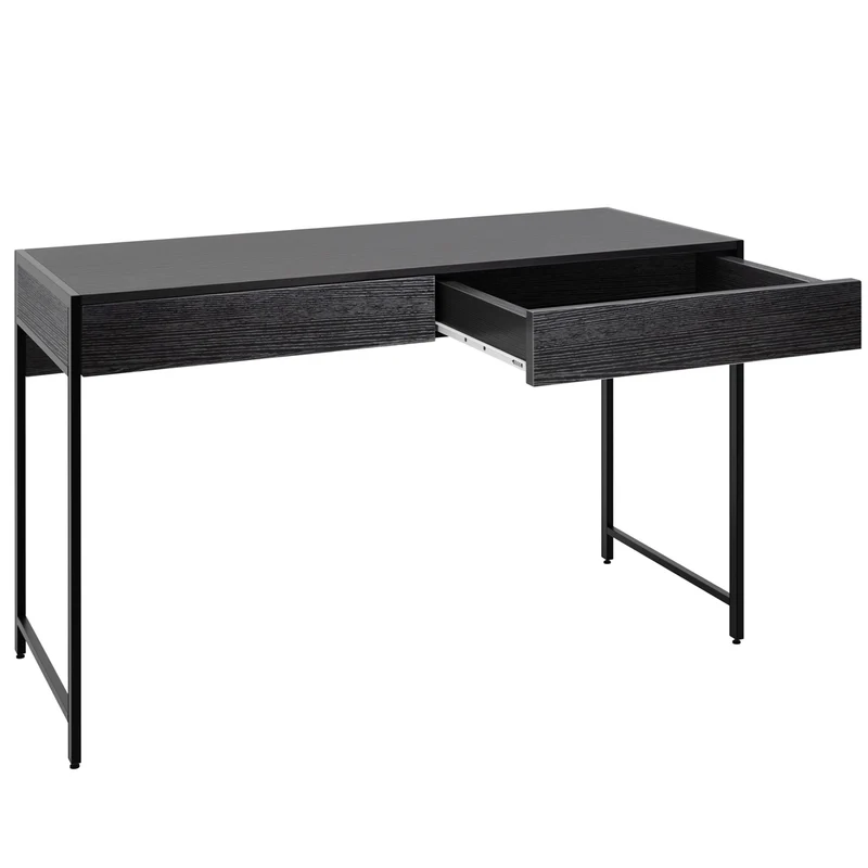 Costway - Mesa Escritorio, Escritorio con Cajones, Mesa de Oficina, Escritorio Ordenador, Mesa de Madera con 2 Cajones y Estructura en Acero, Negro