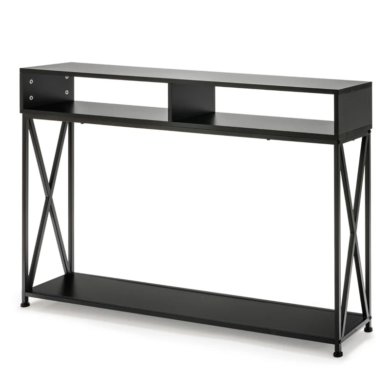 Costway - Mesa consola, Mesa recibidor, Mesa salon, con 2 Niveles, con Repisa Abierta, en Acero Mesilla Compacta para Entrada Pasillo, Negro