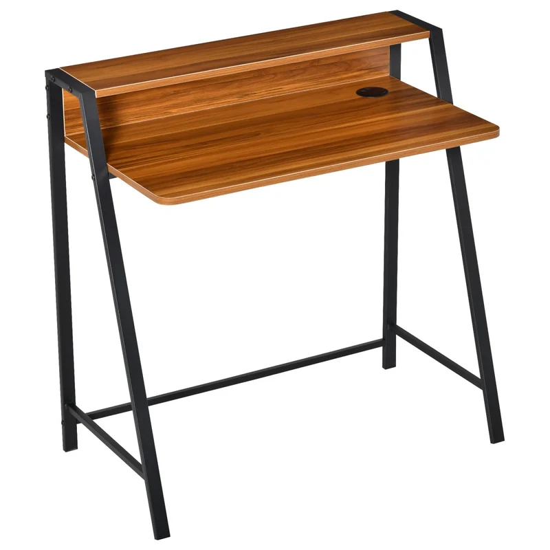 HOMCOM - Mesa Escritorio, Mesa Ordenador, con Encimera de Madera Patas de Metal, Escritorio Pequeño, Mesa de Estudio, Mesa Oficina, Carga 20kg, Nogal