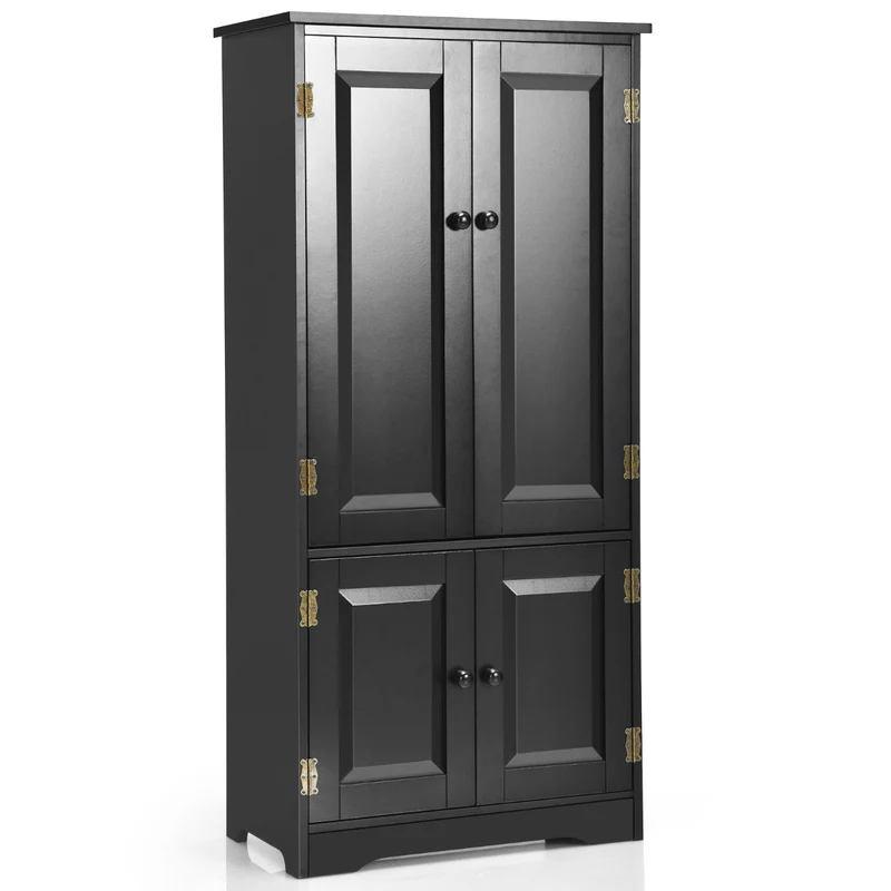 Costway - Armario oficina, Armarios de cocina, Armario de baño, Armarios pequeños, Doble Puerta con Repisa Regulable, Dispositivo Antivuelco, Negro