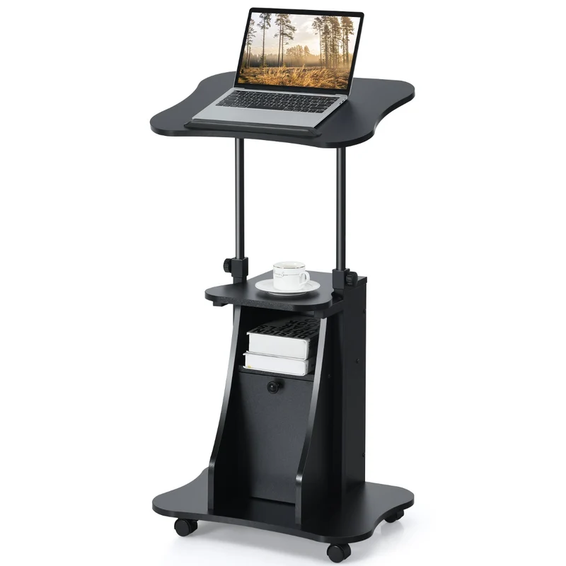 Costway - Escritorio pequeño, Escritorio elevable, Mesa estudio, con Ruedas, para Sentarse/Pararse con Altura Ajustable, Negro
