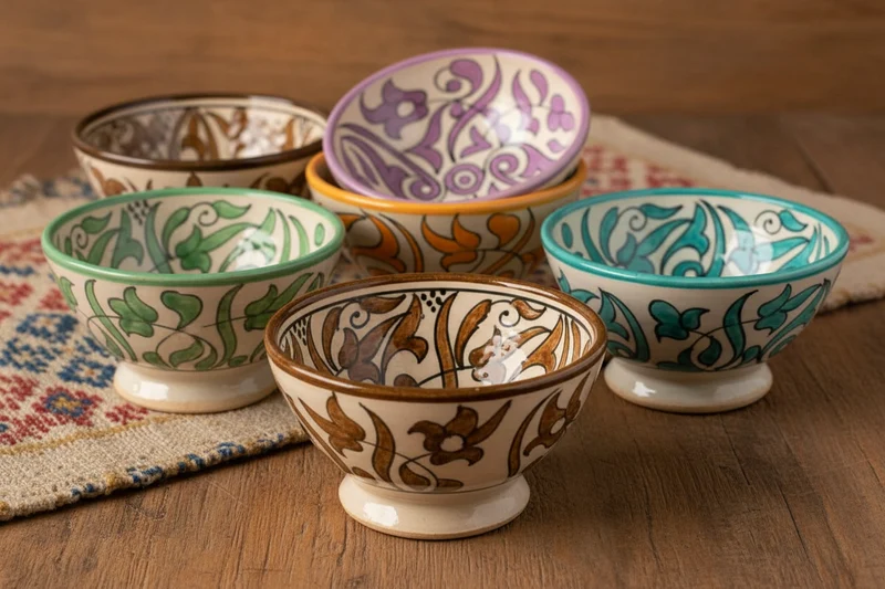 Cuenco / Bol de Cerámica Artesanal Marroquí | Diseño Arabesco Floral | Colores Surtidos | Fez