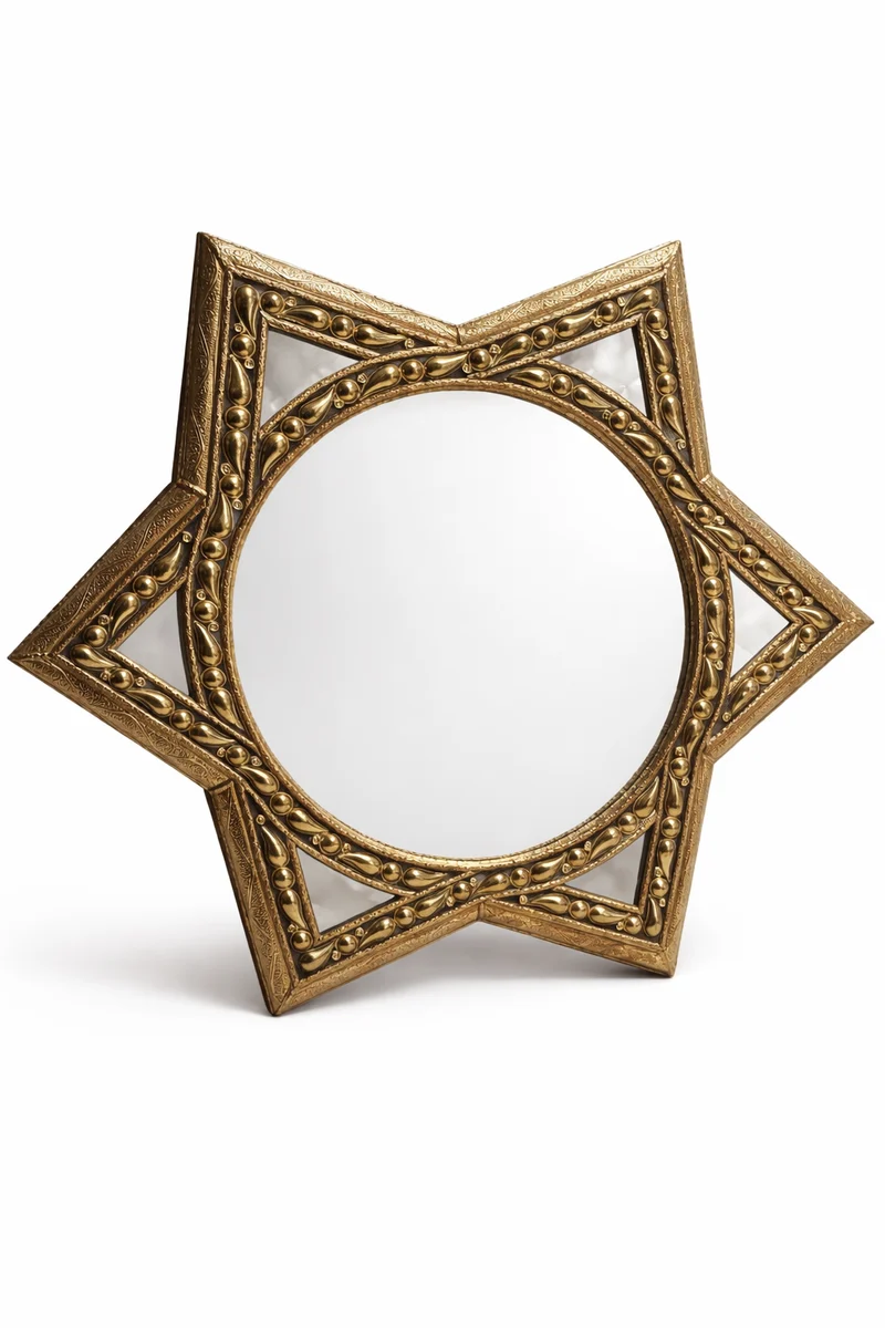 Espejo Marroquí Artesanal en Forma de Estrella – Marco Dorado 80cm