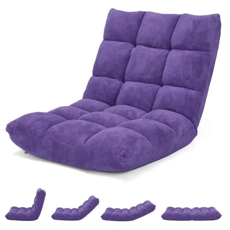 Costway - Sofa Suelo, Silla Japonesa, Sofa Perezoso, Sofá Plegable, Sillon Lectura, Respaldo Ajustable 14 Posiciones, Sillon Individual, Violeta