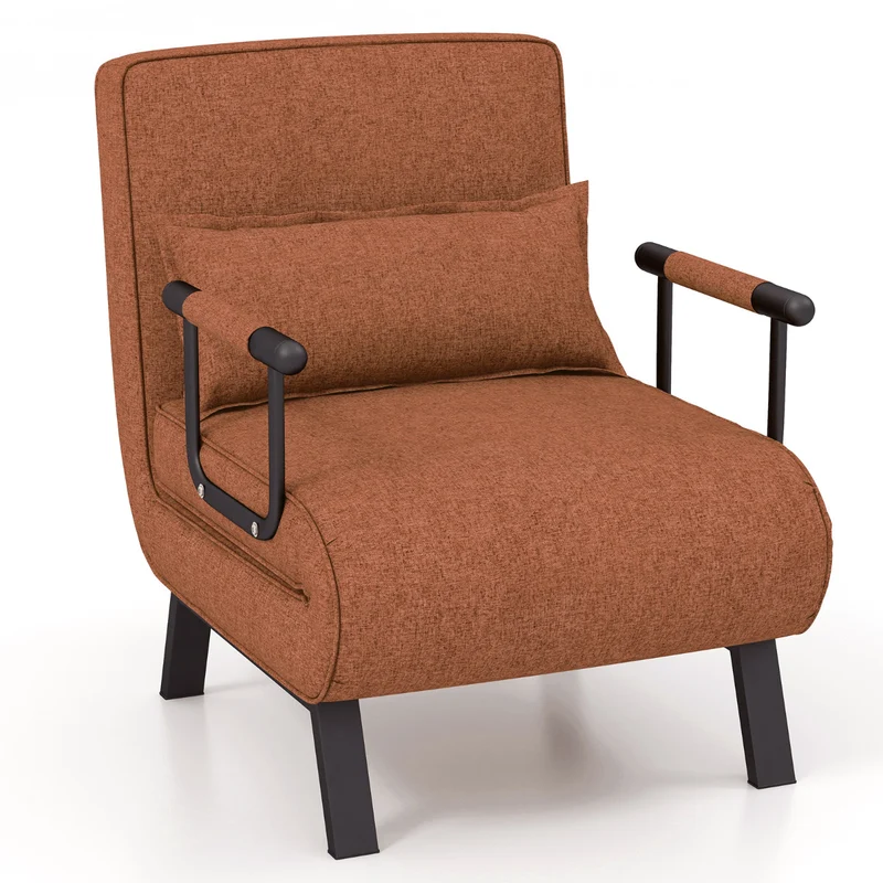 Costway - Sofa Cama, Sillon Cama, Sofa Cama Pequeño, Convertible Plegable Silla de Dormir Individual Respaldo Ajustable Cojín Desmontable, Café