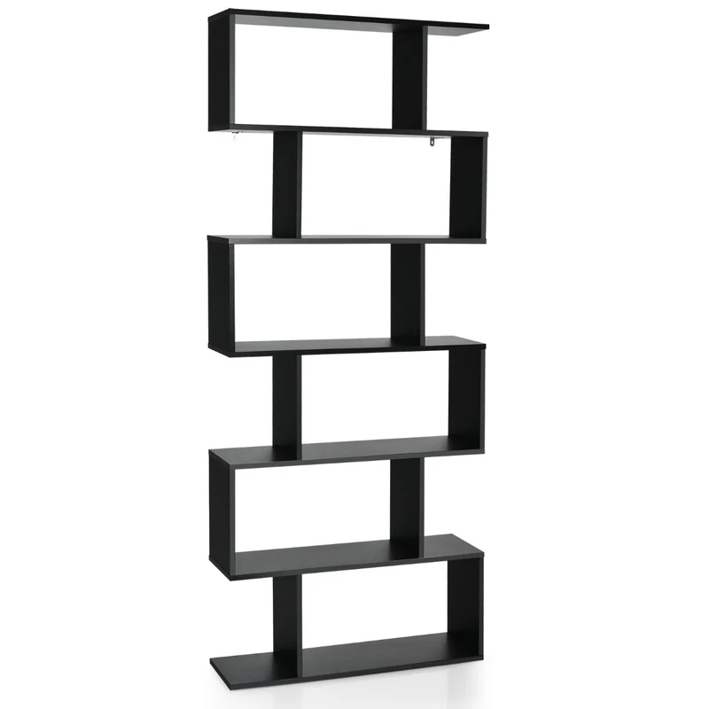 Costway - Estanteria, Estanteria libros, 6 Niveles, Estanteria salon, de carga 20kg, Estanteria libreria, Forma de S, Estantería Expositor, Negro