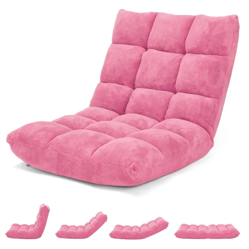 Costway - Sofa Suelo, Silla Japonesa, Sofa Perezoso, Sofá Plegable, Sillon Lectura, Respaldo Ajustable 14 Posiciones, Sillon Individual, Rosa