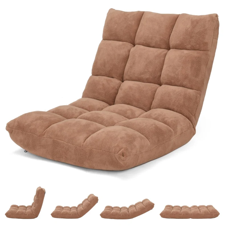Costway - Sofa Suelo, Sofa Perezoso, Silla Japonesa, Sofá Plegable, Sillon Lectura, Respaldo Ajustable 14 Posiciones, Sillon Individual, Beige