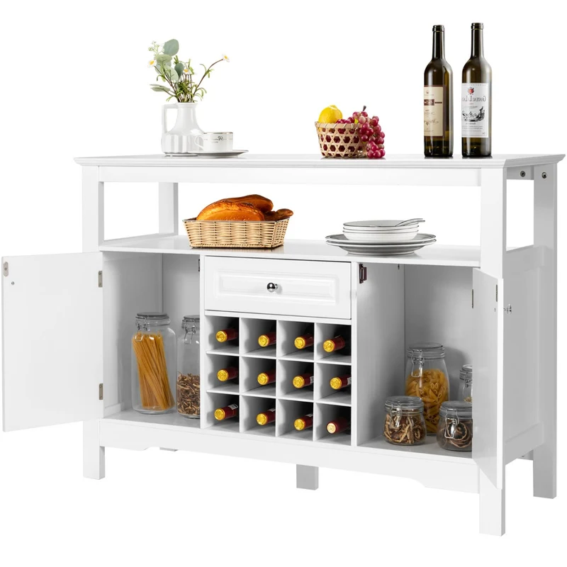 Costway - Despensa para Cocina Moderna con 2 Armarios y Cajón para Cocina Comedor Salón 117 x 40,5 x 82,5 cm Blanco