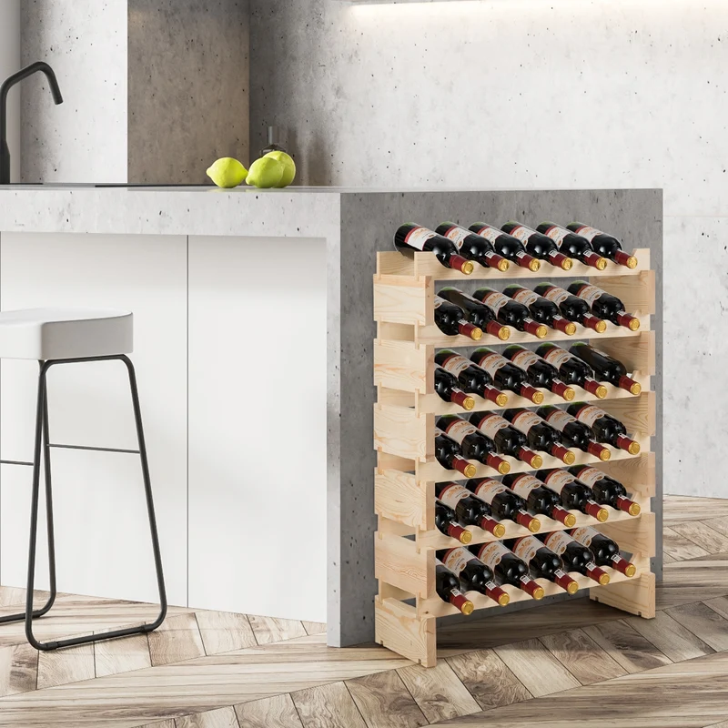 Costway - Botellero, Botellero vino, Botellero madera, con 6 Niveles y Capacidad 36 Botellas de Vino, 63,2x28x85,5 cm, Madera natural