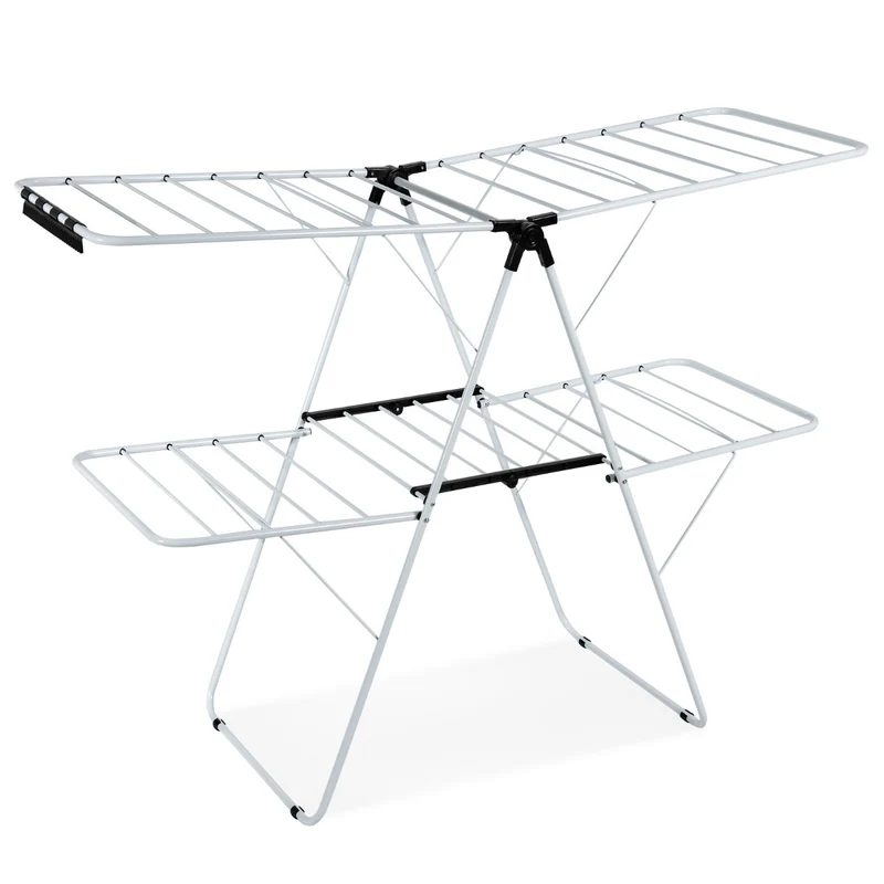 Costway - Tendedero Plegable, de 2 Niveles Tendedero de ropa, con Alas Ajustables, 154 x55,5 x112 cm, para Ropa, Zapatos, Mantas, Marco Acero, Blanco