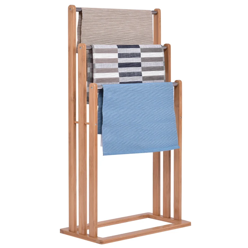 Costway - Toallero, Toallero Baño, Toallero madera, Toalla Organizador de Pie 3 Brazos en Baño, de Bambú y Acero