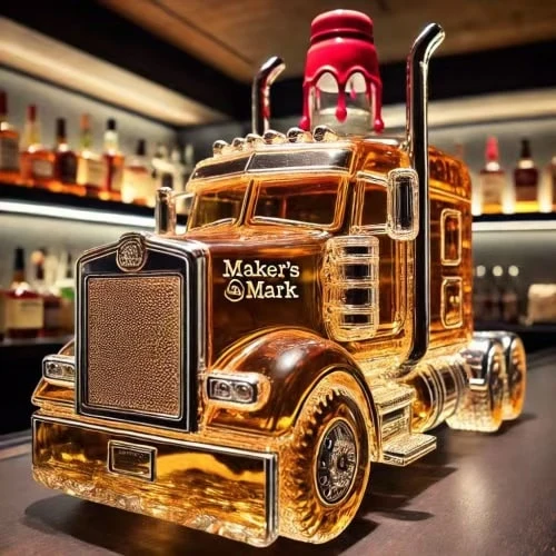 Whiskey Decanter Semi-Truck Glass Bottle with Decorative Stopper and Molded Wheels