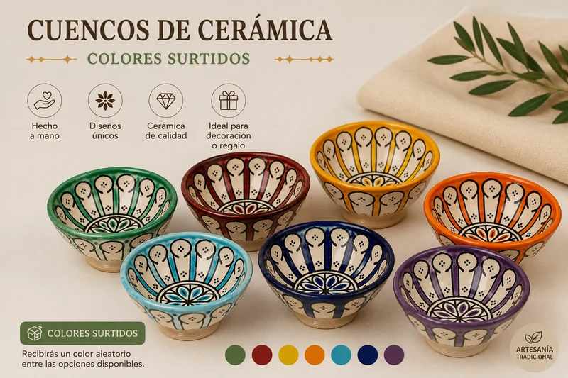 Cuenco Cerámica Artesanal Marroquí - Diseño Arcos Andalusís - Modelo Aqwas - Colores Surtidos