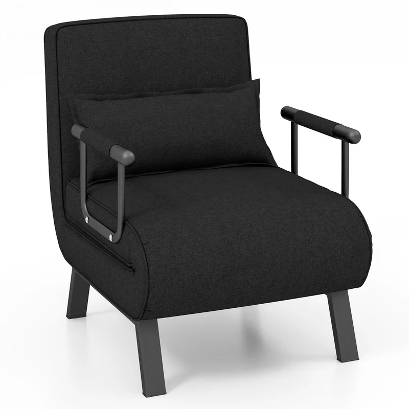 Costway - Sillon Cama, Sofa Cama, Sillon Individual, Sofa cama Individual, Convertible Plegable, Respaldo Ajustable, Cojín Desmontable, Negro