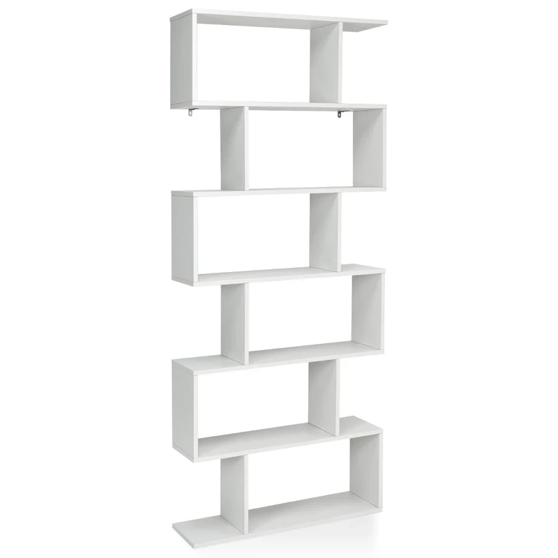 Costway - Estanteria, Estanteria libros, 6 Niveles, Estanteria salon, Estanteria libreria, Forma de S, Estantería Expositor, de carga 20kg, Blanco