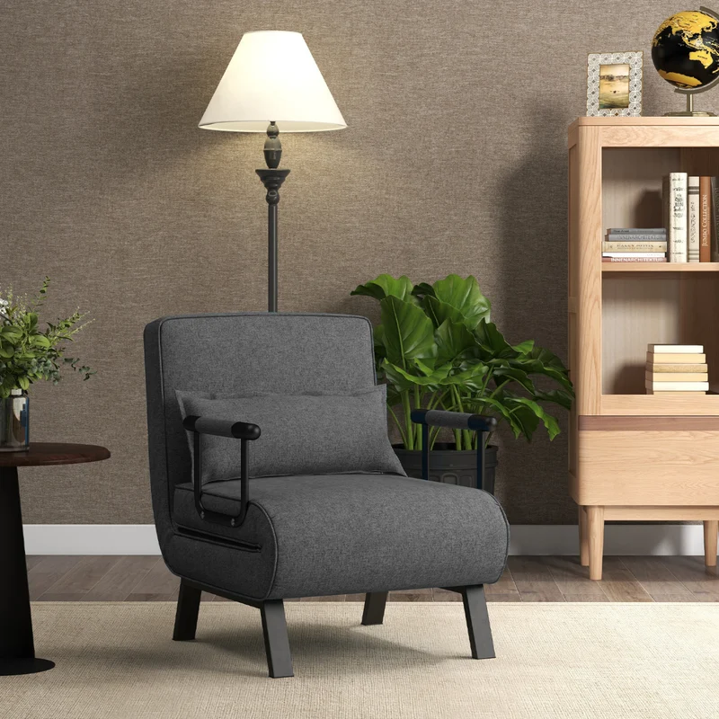 Costway - Sofa Cama, Sillon Cama, Sofa Cama Pequeño, Convertible Plegable Silla de Dormir Individual Respaldo Ajustable Cojín Desmontable, Gris Oscuro