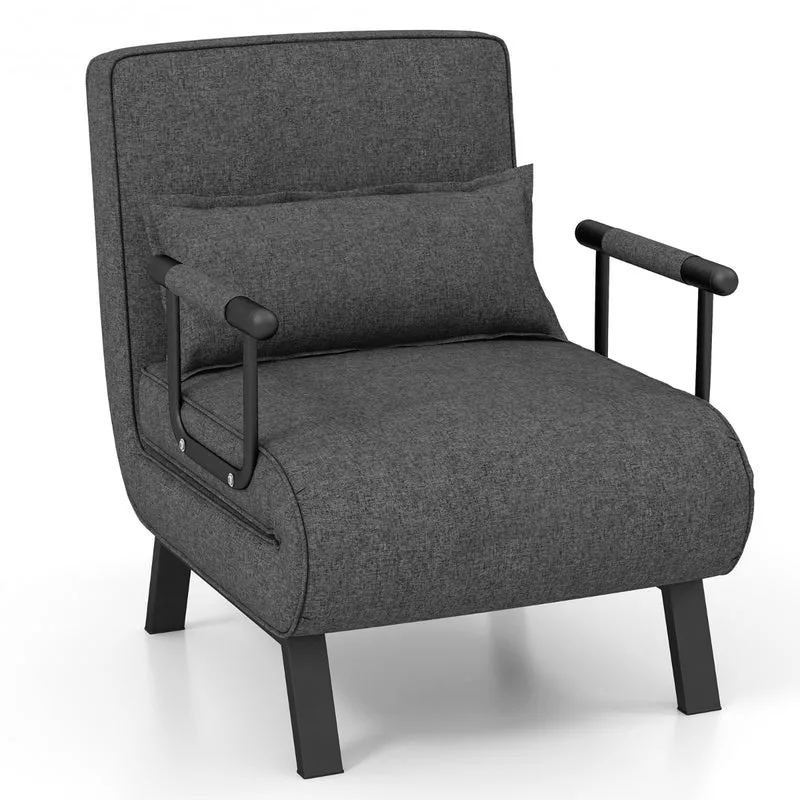 Costway - Sofa Cama, Sillon Cama, Sofa Cama Pequeño, Convertible Plegable Silla de Dormir Individual Respaldo Ajustable Cojín Desmontable, Gris Oscuro