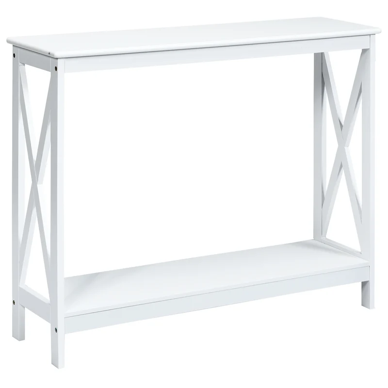 Costway - Mesa consola, Mesa salon, Mesa recibidor, con 2 Niveles y Repisa Librería en X para Entrada Pasillo y Salón, Blanco