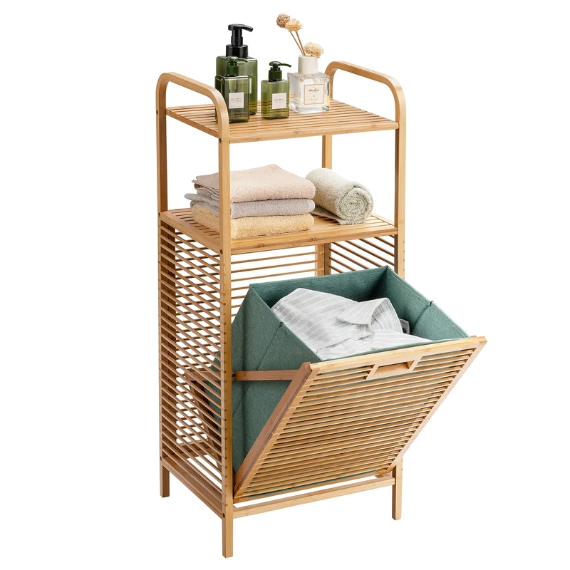 Costway - Estanteria Baño, Mueble ropa Sucia, Estante Baño, Armario Baño, Cesto ropa Sucia, Estante de Bambú para Baño Lavandería y Armario, Natural