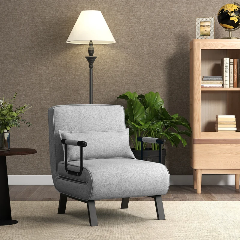 Costway - Sofa Cama, Sillon Cama, Sofa Cama Pequeño, Convertible Plegable Silla de Dormir Individual Respaldo Ajustable Cojín Desmontable, Gris Claro