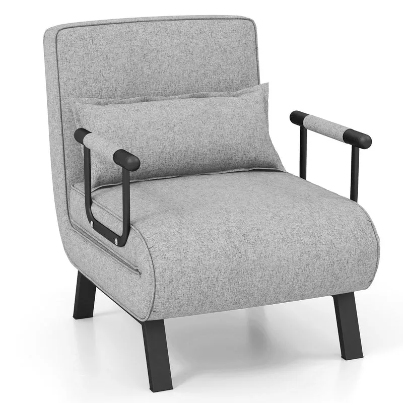Costway - Sofa Cama, Sillon Cama, Sofa Cama Pequeño, Convertible Plegable Silla de Dormir Individual Respaldo Ajustable Cojín Desmontable, Gris Claro