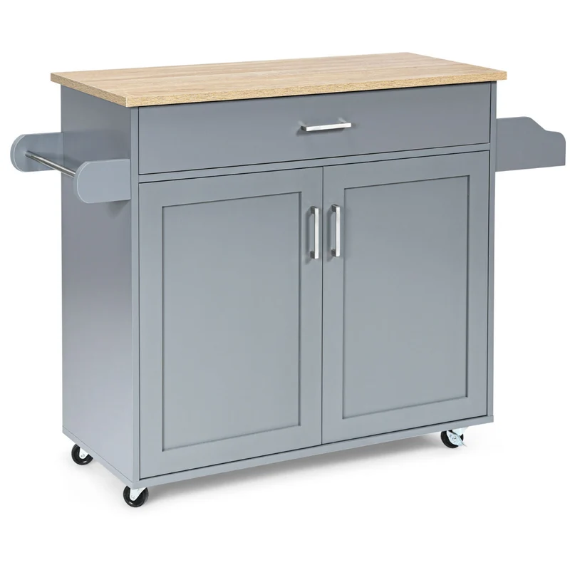 Costway - Carrito cocina, Isla de cocina, Carro cocina, con Ruedas de Goma Armario Grande y Repisa Regulable en 3 Posiciones, Gris