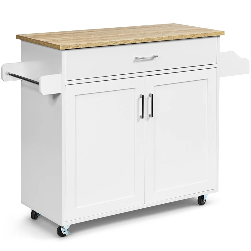 Costway - Carro cocina, Isla de cocina, Carrito cocina, con Ruedas de Goma Armario Grande y Repisa Regulable en 3 Posiciones, Blanco