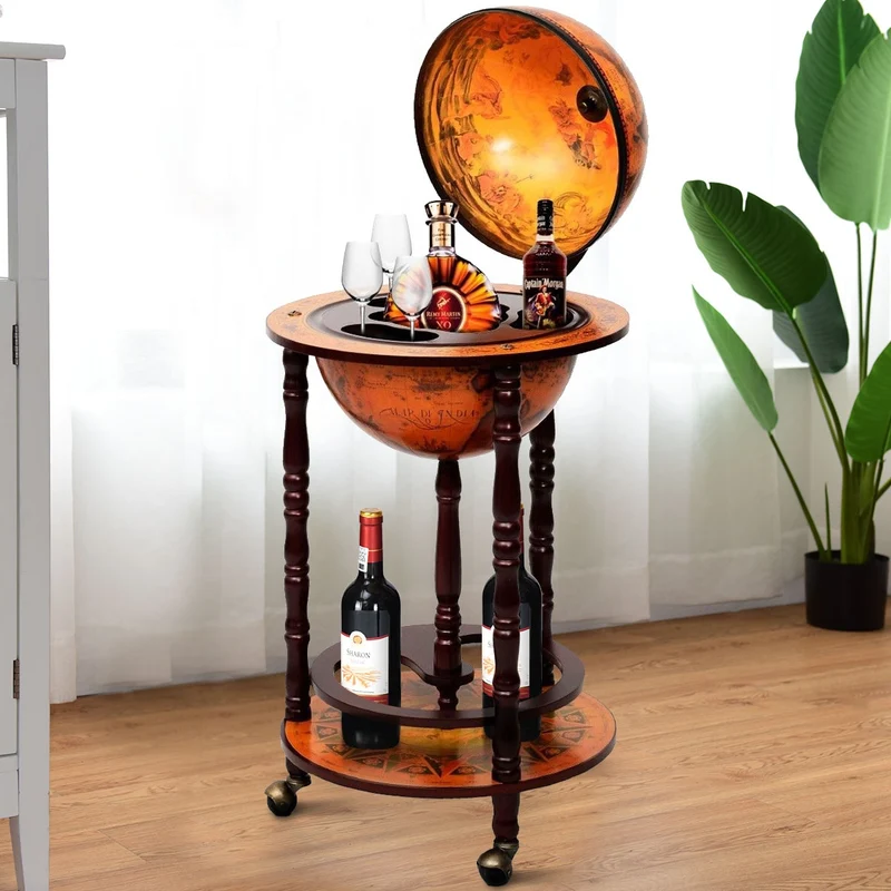 Costway - Botellero, Botellero vino, Mesa auxiliar salon, Mesa de centro, Globo Minibar, Botellero Vintage, Carrito de Bar con Ruedas