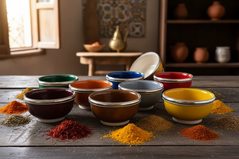 Cuenco Especiero Artesanal de Cerámica y Alpaca - Modelo Kadah - Decoración Marroquí