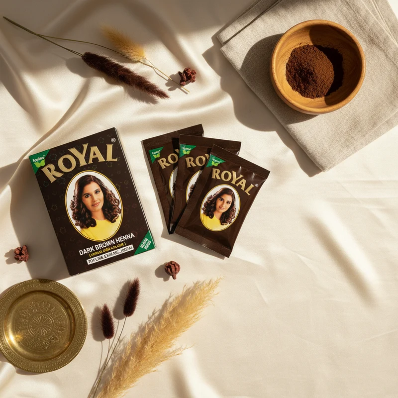 Henna Royal Marrón Oscuro para Teñir Pelo - Caja 6 Sobres 10g - Color Chocolate Profundo Natural