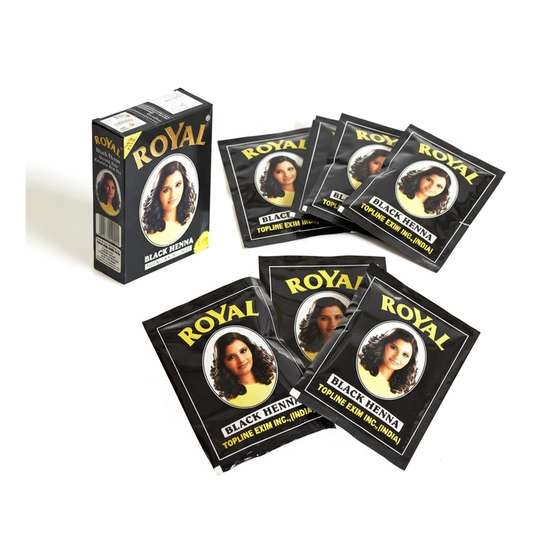 Henna Royal Negra para Teñir Pelo - Caja 6 Sobres 10g - Color Negro Intenso Natural