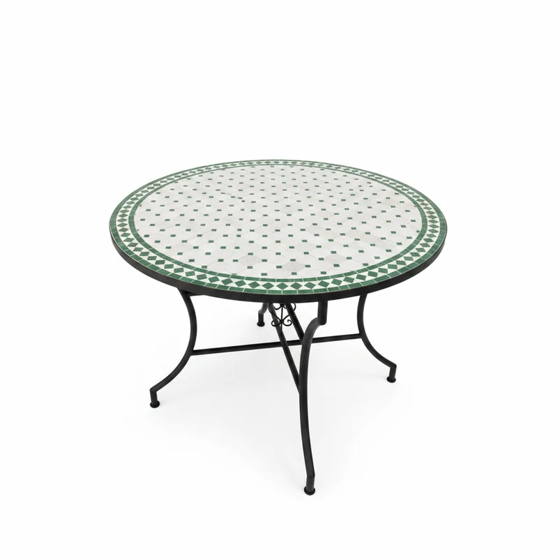 Mesa de Mosaico Redonda Verde | Zelije de Fez | Modelo AKHDAR MUDAWAR