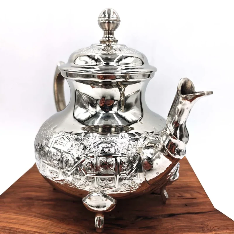 Tetera Árabe Marroquí Extra Grande - Alpaca Tallada a Mano - Modelo Diamante Andalusí (2200ml)