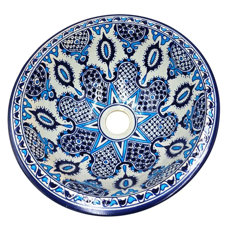 Lavabo de Cerámica Marroquí - Modelo Zahra en Tonos de Azul - 35cm y 40 cm