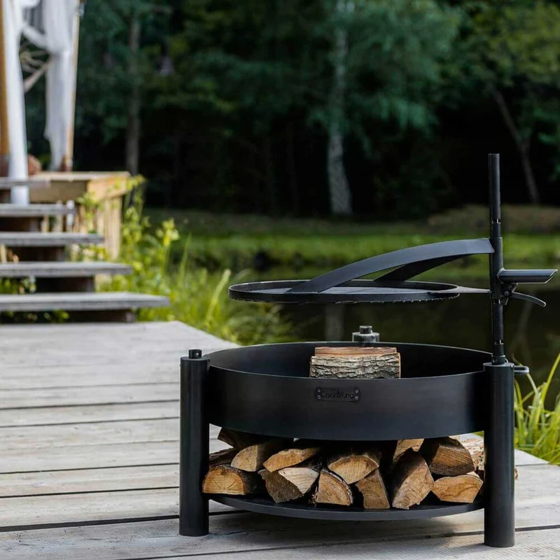 Cook King MONTANA X - Brasero Exterior, Ø 80 cm, + Rejilla Ø 60 cm + Soporte Vertical, rejilla puede girar 160º, regulable en altura, Brasero Barbacoa